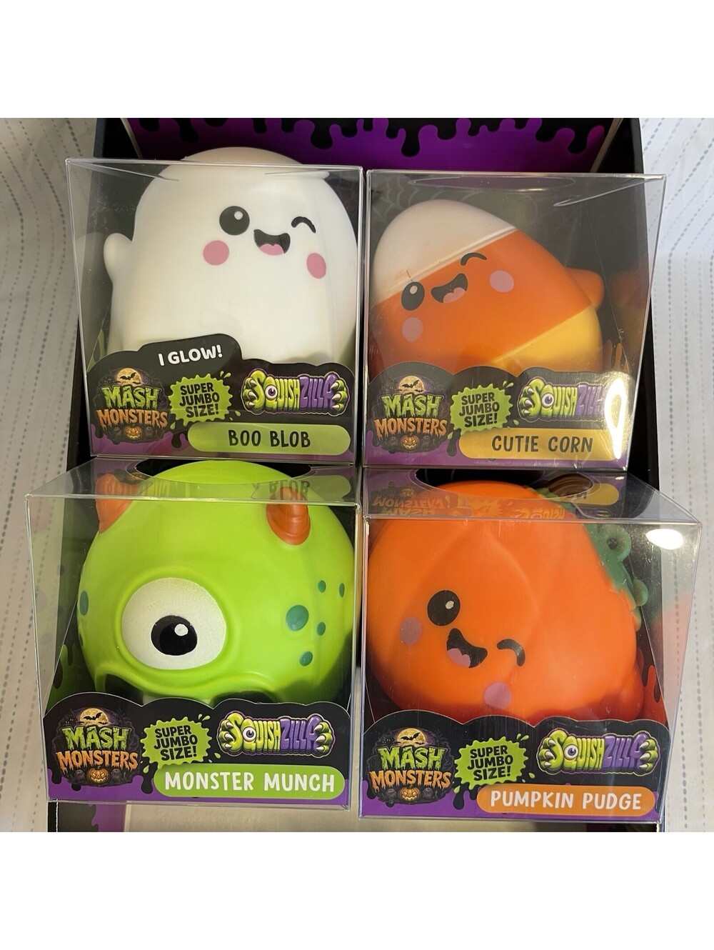 Jumbo Halloween Squishy Squeezy Lot Of 4 Full Collection Monster Ghost Pumpkin
